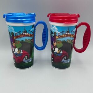 x2 Disney World Resort Parks Rapid Fill Refillable Cups Travel Lids Blue & Red‎